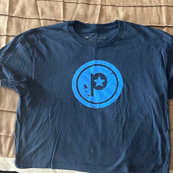 Pure Barre Ladies Crop Dark Blue Logo Tee - Picture 1 of 2
